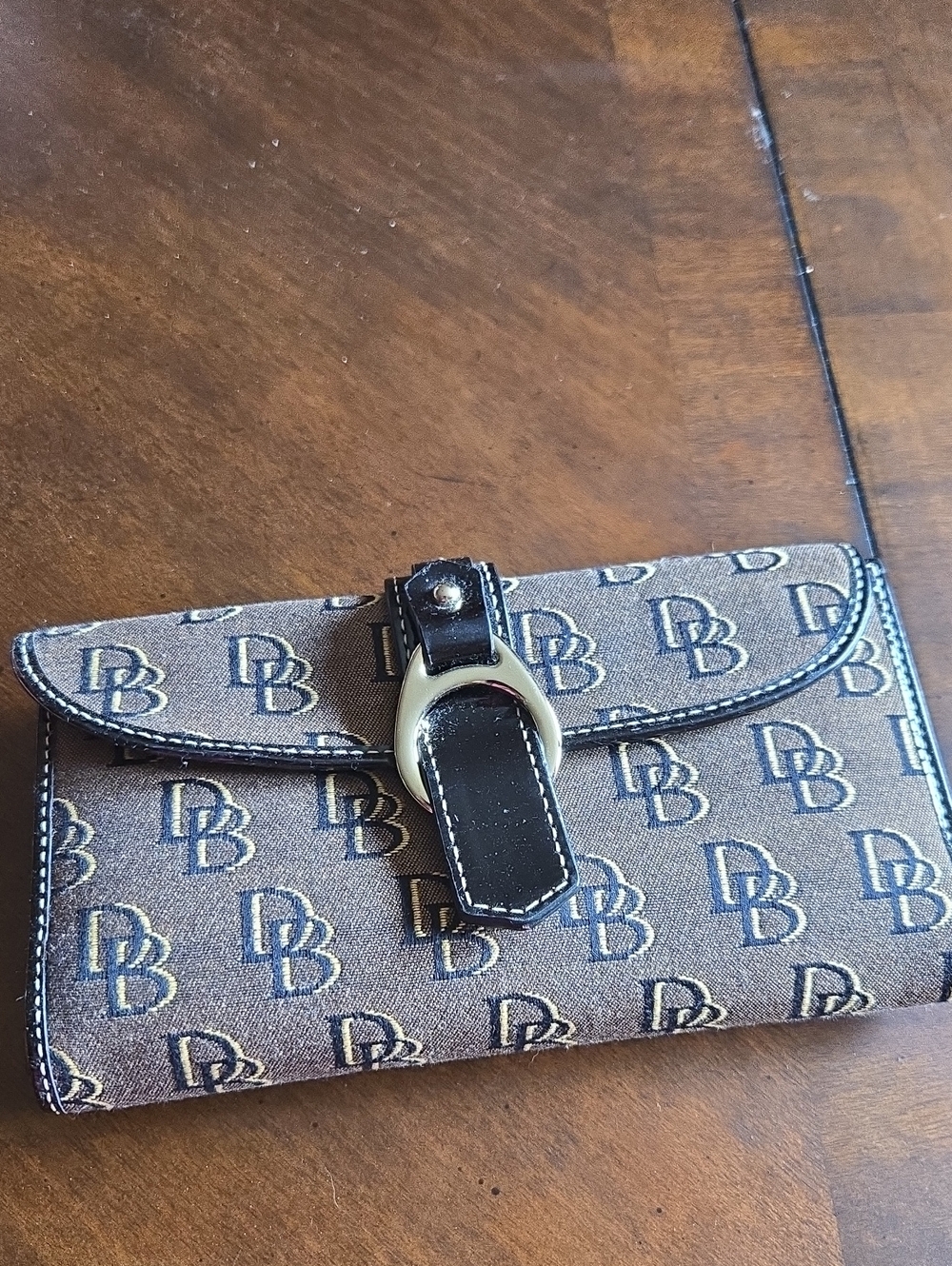Dooney & Bourke Brown Monogram Card Holder with Black Strap